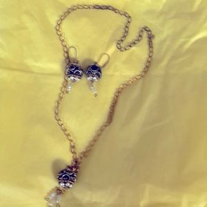 Two tone goldtone necklace and earrings set, hand made